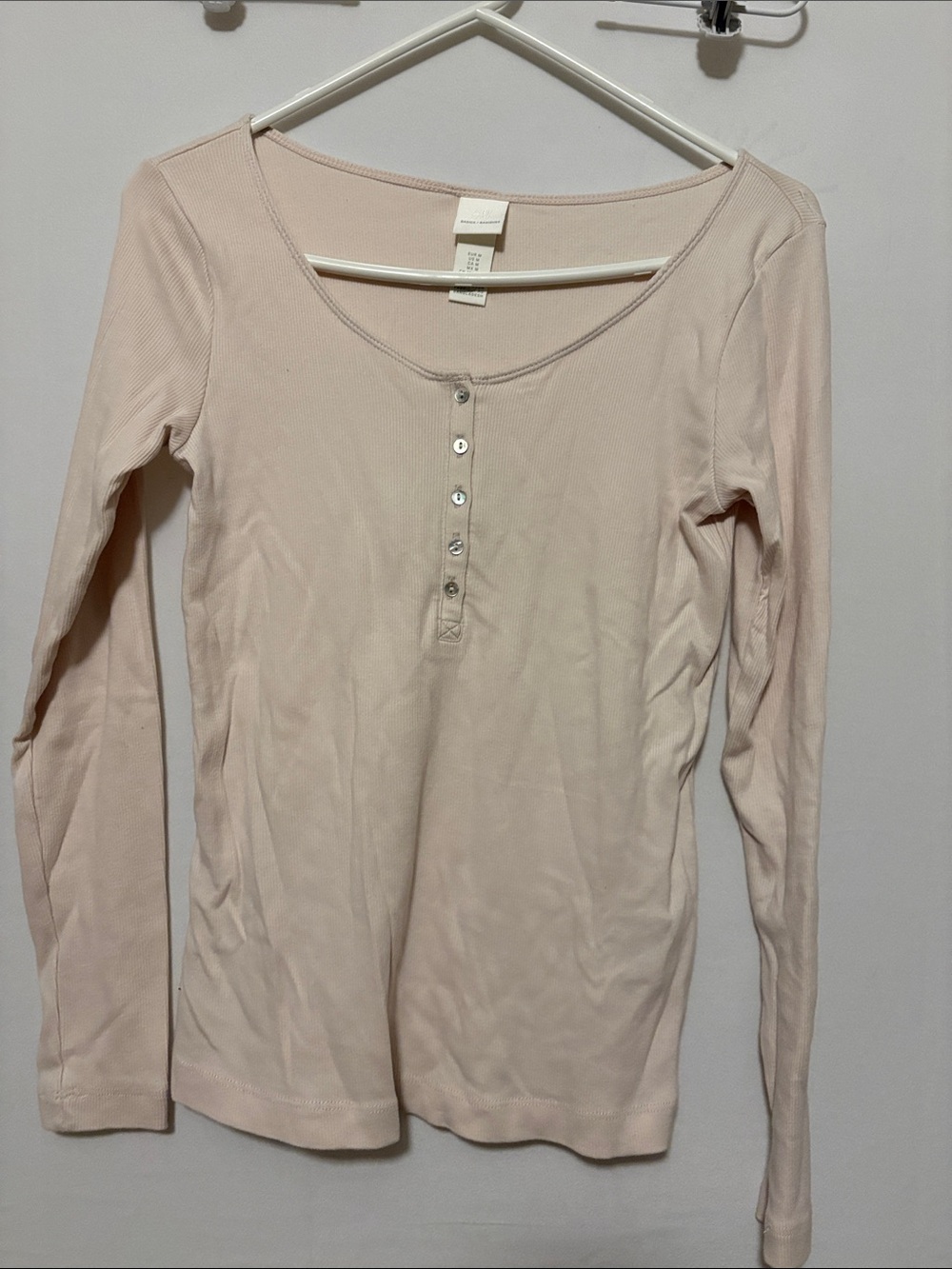 H&M Light Pink Long Sleeve Henley Top